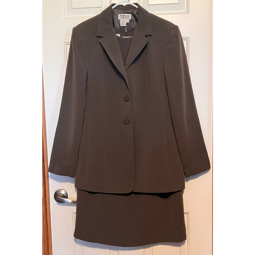 Style &‎ Co. Collection Women's Dress Jacket Greenish Brown Size 12 38 1/2" Long